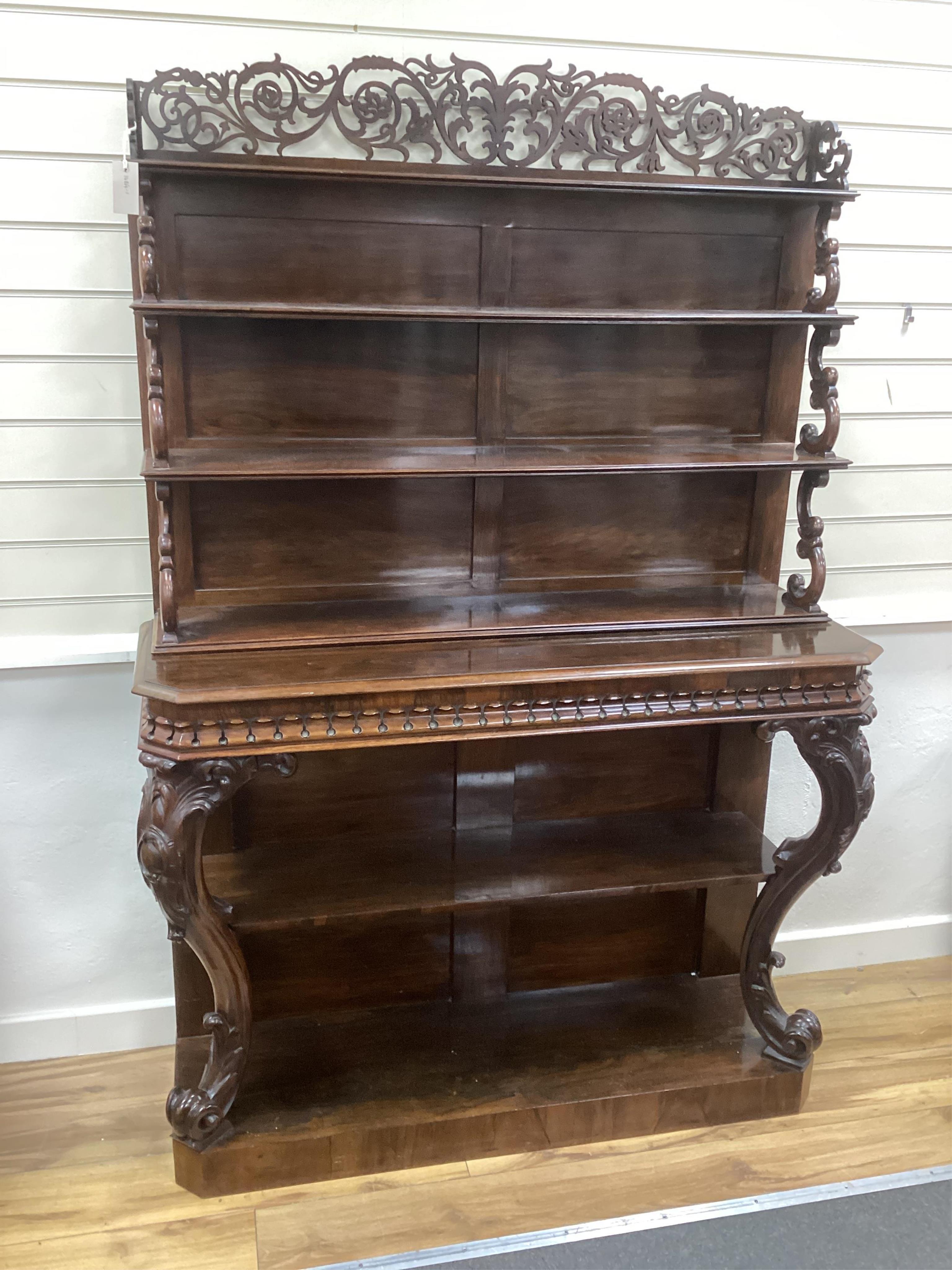 An early Victorian rosewood chiffonier, possibly Irish, width 122cm, depth 40cm, height 180cm. Condition - good